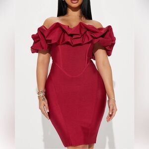 Fashion Nova Strapless Burgundy Dress